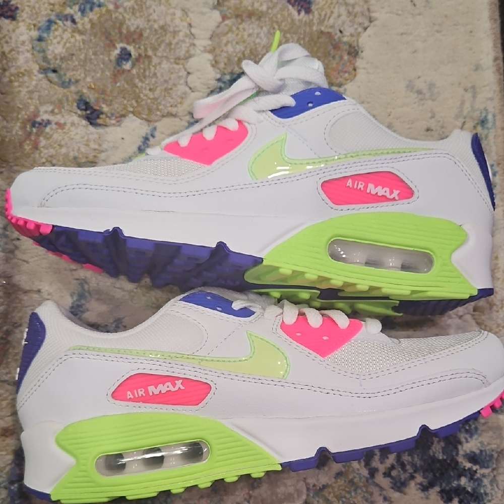 Nike Womens White Sneakers with Neon Pink, Volt & Purple Accents
